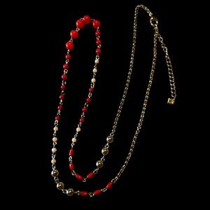 Banana Republic Gold Tone Chain Coral Gold And Pink Bead 34' Necklace